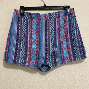Women's Boho Aztec Print M Skort Shorts Blue Pink Festival High Waist festive‎